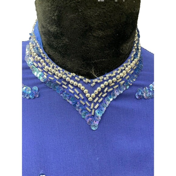 Vintage Jacquline Electric Blue Swing Dress w/Heavy Beaded Bodice 100% Silk SZ 8 - Picture 5 of 14